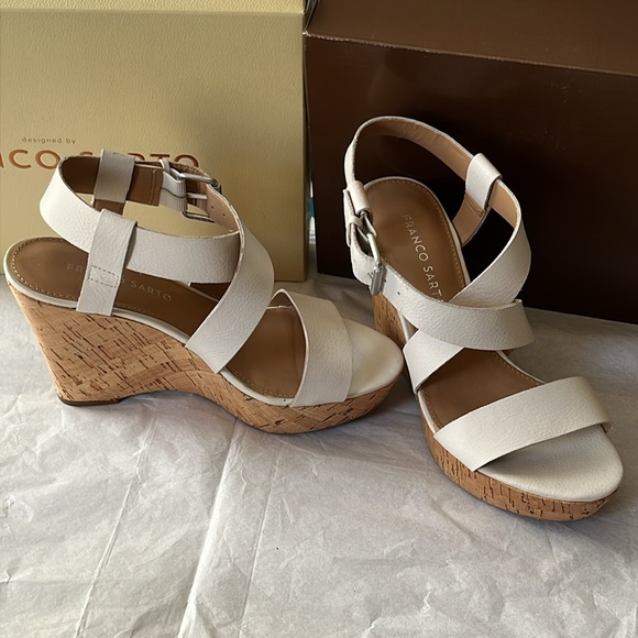 Franco sarto Franco Sarto Shania leather Platform Cork White Sandals Size 6 1/2 - Picture 3 of 5